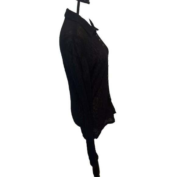 J. Jill Stretch BLACK Textured Multiple Snap Long Sleeve Top Tunic Sz Small - Picture 5 of 10